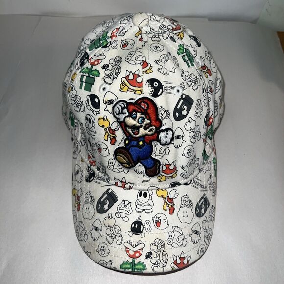 Super Mario Cap Flex Fitted White Mario Embroidered Med/Lg - Picture 5 of 11